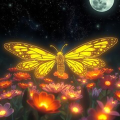 Wall Mural - Mariposa cometa xochiquetzal with spread wings on dark flowers creating a somber atmosphere beautiful floral atmosphere 