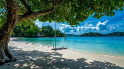 A beautiful beach with white sand and clear blue water .