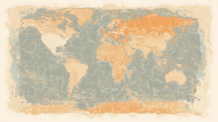  A vintage-style world map with a distressed, textured effect.