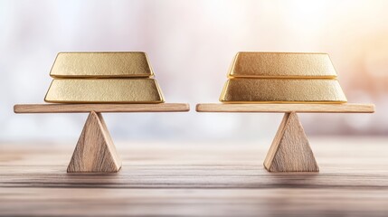 Gleaming gold bars, a symbol of wealth and financial security on wooden surface