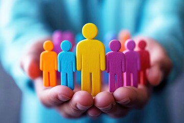 protecting our people: colorful human figures nestled in caring hands, symbolizing community, suppor