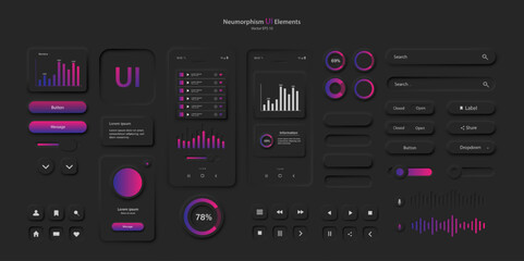 Wall Mural - user interface elements for a mobile application in black and pink. a set for developing a modern we