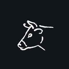 Cow side head chalk icon. Thin line customizable illustration. Contour symbol. Vector isolated outline drawing.