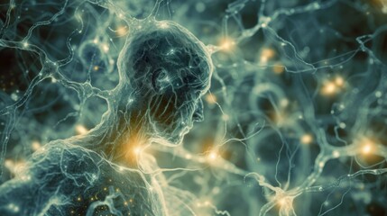 Leinwandbilder - A stunning abstract representation of human neurons, showcasing the intricate connections within the brain. Vivid colors highlight the electrical impulses and neural pathways.