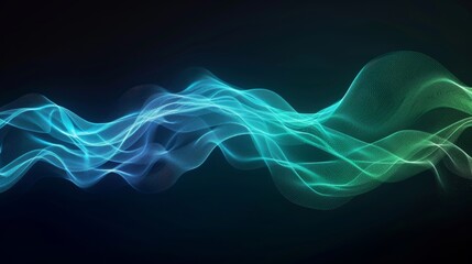 Poster - Abstract wave pattern in blue and green shades, flowing gracefully against a dark background, perfect for modern designs and digital art.