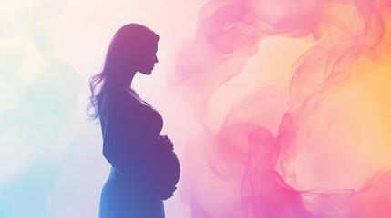 A pregnant women shadows on a pastel gradient background, international mother's da concept with copy space