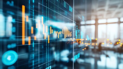 Fototapete - Modern Financial Data Visualization in Office Setting