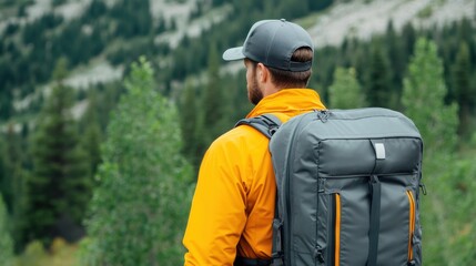 Adventurer with Backpack in Outdoor Landscape