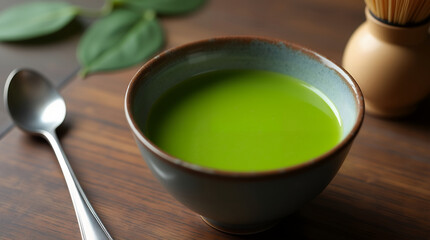 Sticker - Bright green matcha tea in a traditional ceramic cup