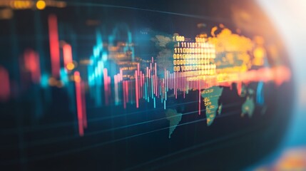 Leinwandbilder - Digital World Map with Data Visualization Elements