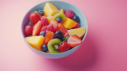 Wall Mural - A colorful fruit salad in a bowl with ample space for Dessert Day greetings