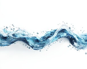 Blue water with bubbles and splashes on a white background