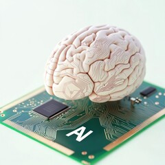 A conceptual image depicting a brain placed on a circuit board, symbolizing the intersection of neuroscience and technology.