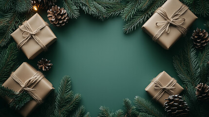 Wall Mural - wallpaper for christmas with green background and christmas decoration