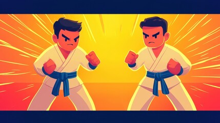 Cartoon Martial Arts Showdown in a Colorful Dojo Scene