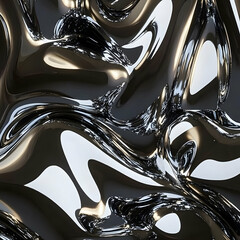 Abstract shiny black and silver liquid surface.