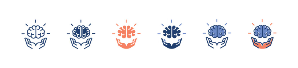 Poster - hand hold brain icon set business brainstorm thinking shining mind signs illustration