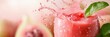 © nimaxs - A bright splash of pink guava juice in mid-air with droplets extending outward, soft background, and abundant copy space for advertising text