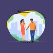 © SurfupVector - Interracial couple on date vector illustration. African American man and Caucasian woman with flowers holding hands, walking in park in summer. Love, interracial relationship, nature concept