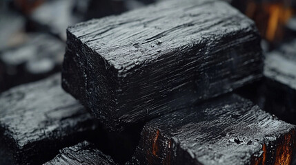 Wall Mural - coal chunks with a rugged texture and dark tones, symbolizing strength, resilience, and industrial power. Ideal for concepts of energy, transformation, or elemental force