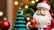 © TheStoodio - A festive Santa Claus figurine holding a gift, standing in front of a decorated Christmas tree. Ideal holiday decor for adding charm and warmth to Christmas celebrations.