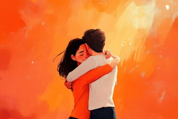 Warm embrace between two characters, celebrating National Hugging Day with a focus on affection and togetherness. International Hug Day illustration.