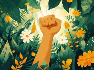 Illustration celebrating International Labor Day, advocating workers' rights and harmony with nature for a sustainable future.