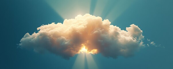 Wall Mural - Vector illustration of a cloud emitting radiant beams of light, showcasing a dynamic interplay of shapes and luminosity.