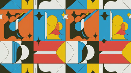 Poster - A modern illustration of a memphis pattern set with bold colors and geometric shapes for contemporary design enthusiasts