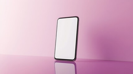 Aufkleber - A sleek smartphone rests upright with a blank screen, positioned against a soft pink gradient background that creates a modern and minimalist aesthetic.