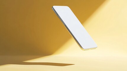 Aufkleber - A modern smartphone appears to hover in mid-air, showcasing its sleek design against a bright yellow backdrop. The warm color adds a cheerful ambiance to the minimalist aesthetic.