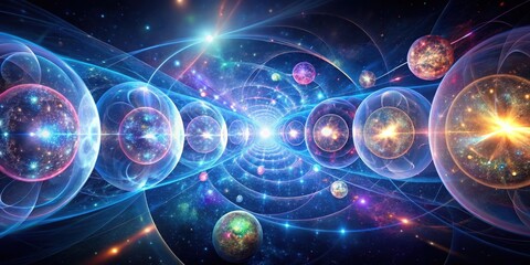 Wall Mural - a cosmic tunnel through infinite universes, connecting stars, galaxies, and celestial bodies in a sy