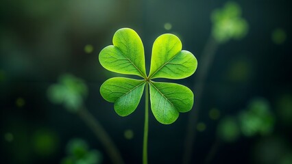 Four-Leaf Clover on Green Background, Symbol of Luck for St. Patrick's Day