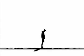 Simple line art of a figure standing in a blank space with a single shadow, capturing the solitude and introspection associated with solipsism in a minimalist style, symbolizing isolation and