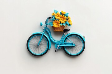 Wall Mural - a 2D cartoon illustration of a bicycle with a basket full of flowers charming and classic white background