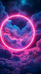 Wall Mural - neon circle encompassing clouds moving slowly