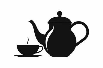 Minimalist teapot with tea cup icon silhouette vector illustration on white background