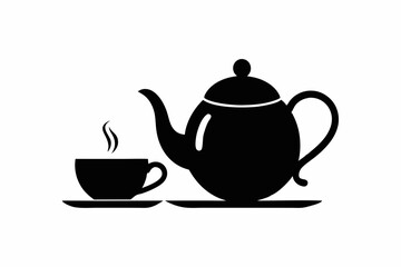 Minimalist teapot with tea cup icon silhouette vector illustration on white background