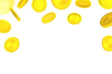 Aufkleber - Golden coins falling down isolated on white background. 3d vector banner with copy space
