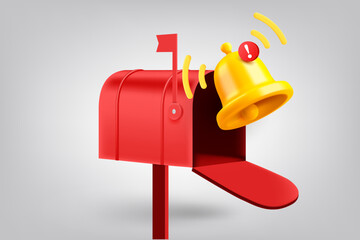 Aufkleber - Postage box with notification bell. 3d vector illustration