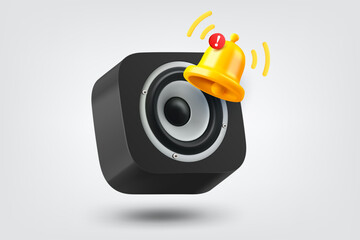 Aufkleber - New music announce concept with ringing bell and bullhorn. Vector 3d illustration