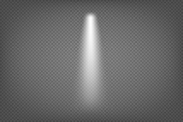 Poster - White light beam on dark background. 3d vector effect isolated on transparent background