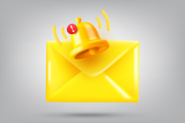 Aufkleber - New message concept with the bell and the letter. Vector 3d illustration