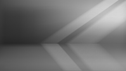 Poster - Empty stage with grey wall and sun beam. 3d vector 16:9 wide background for product design