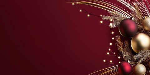Wall Mural - a deep red backdrop featuring gold ornaments and twinkling fairy lights, creating a luxurious christ