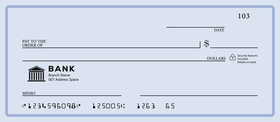 Wall Mural - bank check, vector blank money cheque, checkbook template with guilloche pattern and fields. currenc