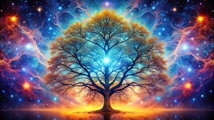 Wall Mural - vivid celestial tree with mesmerizing galactic visuals