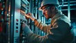 © OLKS_AI - an engineer checking a electric security panel f of a pipeline plant of a food farm
