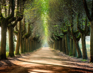 Wall Mural - A straight lane through green trees