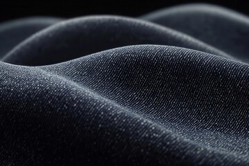 Textured Denim: A close-up macro shot of dark blue denim fabric, capturing its intricate weave and subtle texture, offering a tactile and visually appealing abstract background.